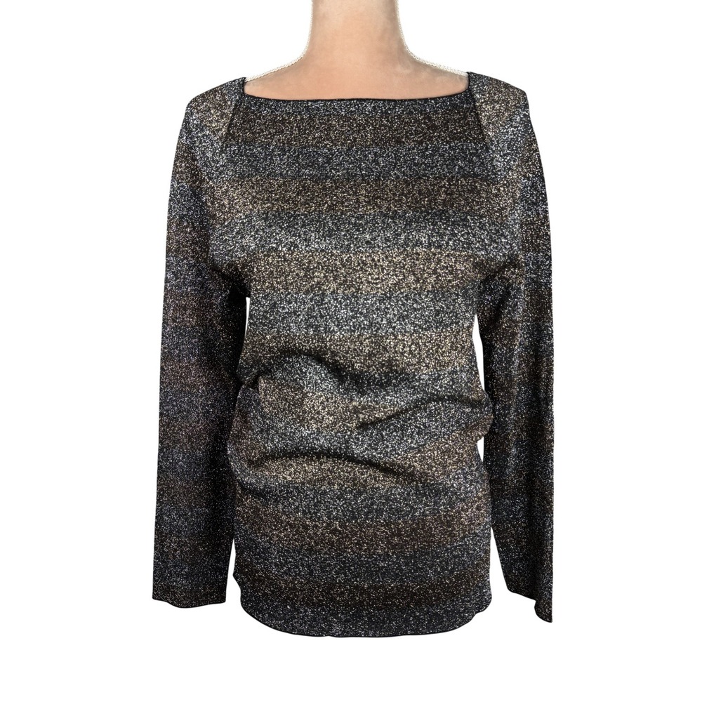 REISS Metallic Striped Long Sleeve Sweater Square Neck Top Womens Size S‎